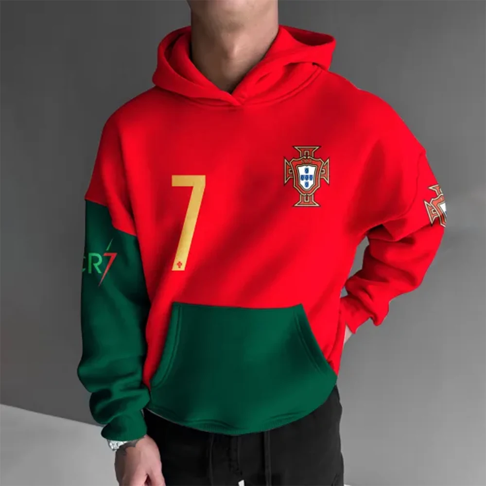 Portuguese Football Star Cristiano Ronaldo 3d Printed Pattern Hoodie Fashion Trend Pullover Long-Sleeved Popular Hoodie Hoodie