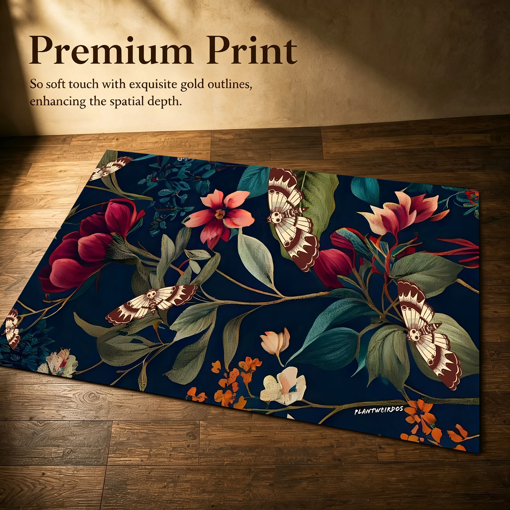 Navy Blue Retro Floral and Butterfly Pattern American Retro Style Velvet Rug, Autumn and Winter Style, Suitable for Living Room and Bedroom, Creating a Rich Autumn Harvest Atmosphere