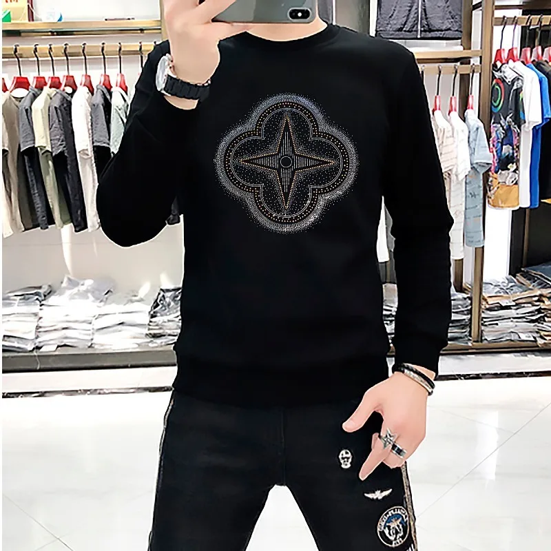 

Brand Winter New Men's Hoodies Inside O-Neck Five Pointed Star Pattern Hot Diamonds Design Casual Multicolor Pullover M-4XL