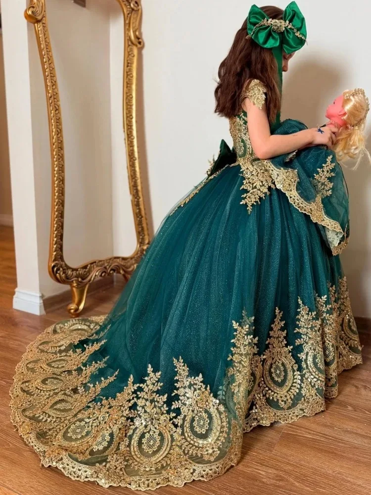 

Green Flower Girl Dresses for Wedding Sleeveless Lace Appliques Girl Gown for Photoshoot First Communion Gowns Customized