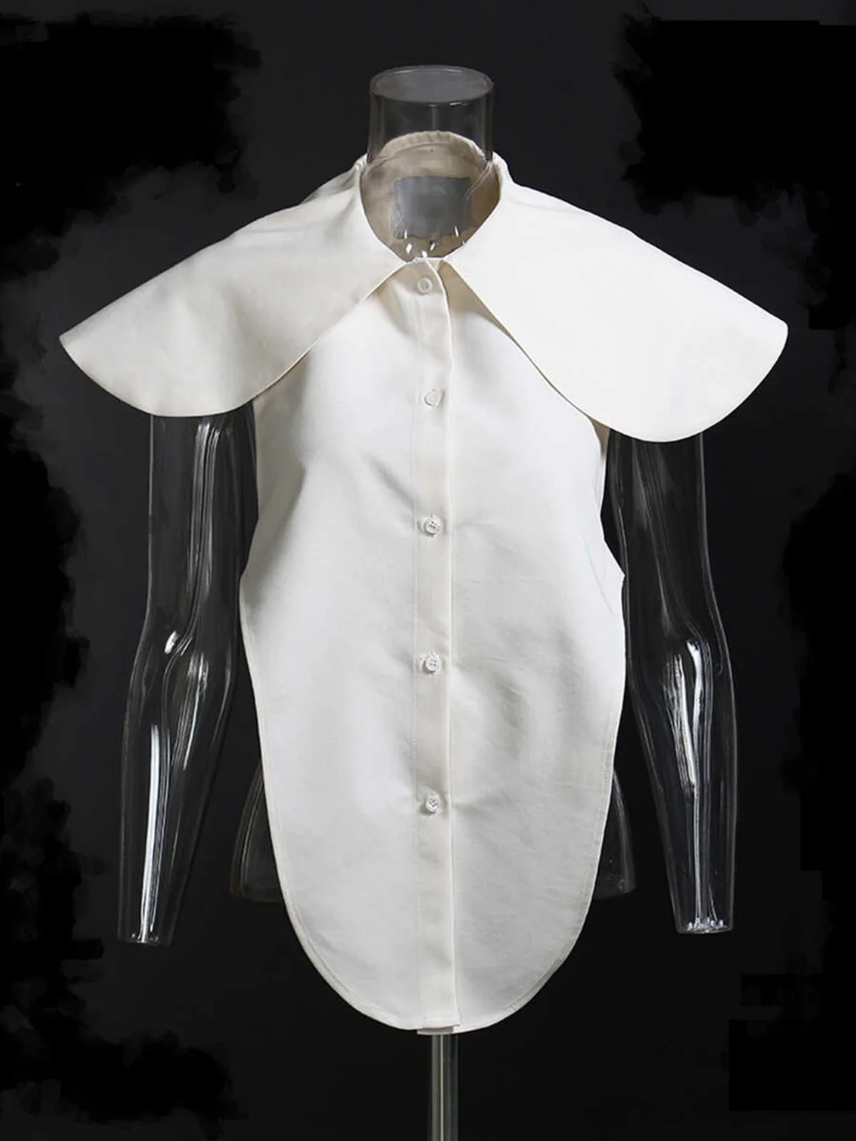 

Sexy Hollow out Pure Color Shirt Jacket Vest Back Strap Big Doll Collar All Match Sweet Style Polyester Spring for Young Women
