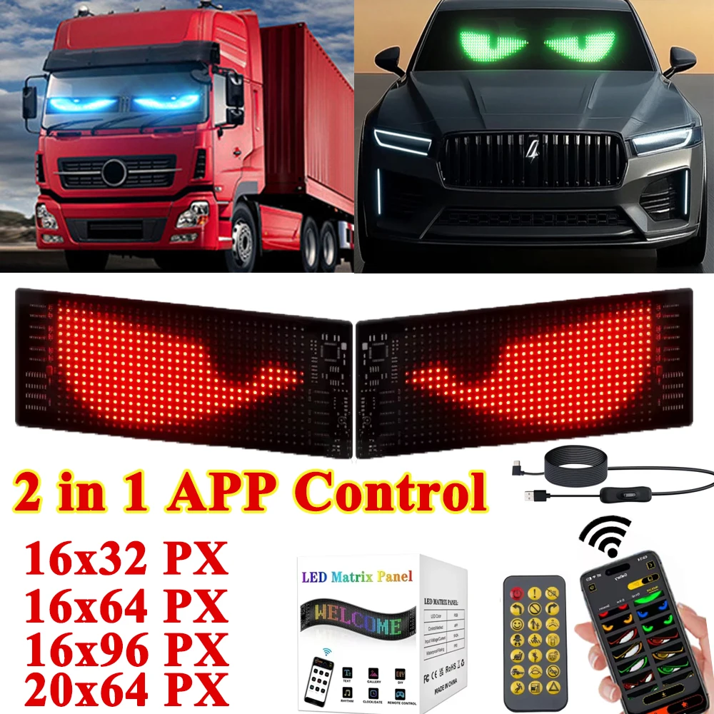 

APP Control 2 in 1 LED Matrix Pixel Panel Display Devil Eye Dynamic Flexible Car Graffiti Scrolling Windshield RGB 5V Bluetooth