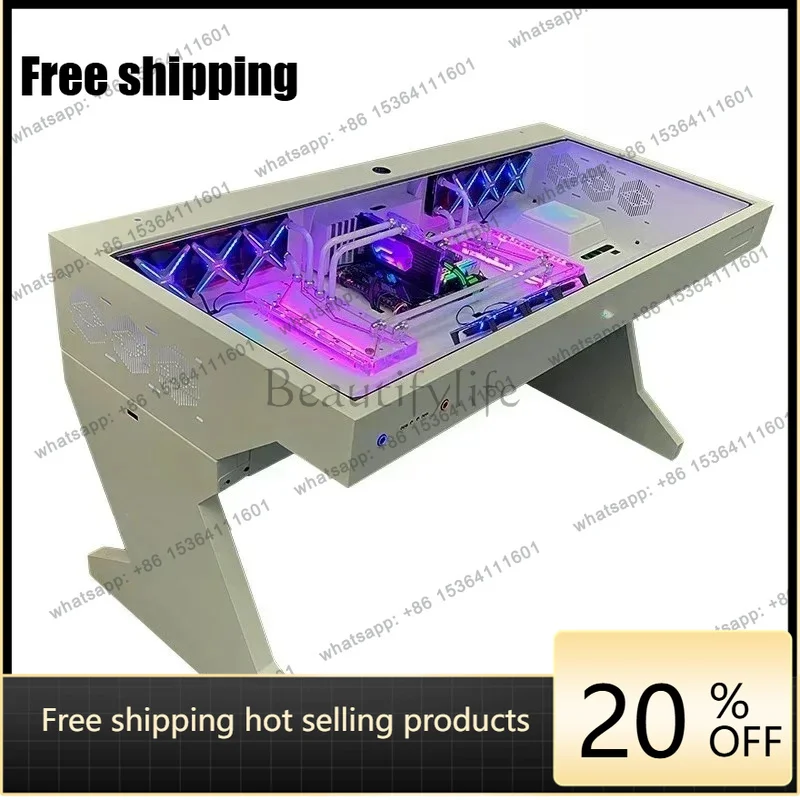 LX Tempered Glass Side Panel Desk RGB PC Case And Desk Two In One Combo Computer Case Tower Gaming Table