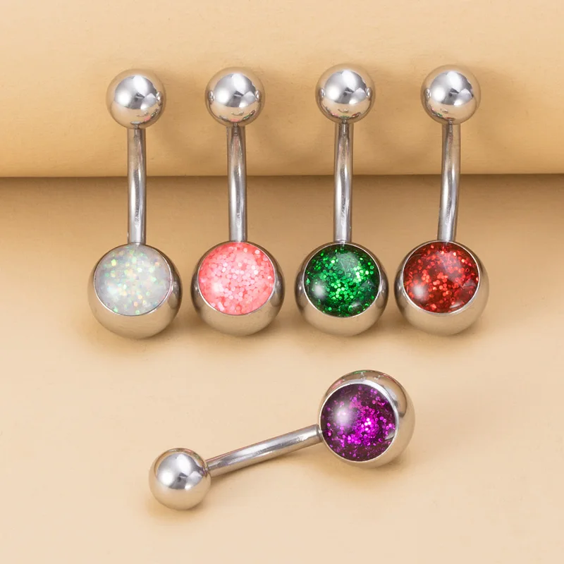 1pc Sequins Navel Piercing Bar Belly Button Ring Dangle Ombligo Party Barbell Stainless Steel Belly Ring Sexy Beach Body Jewelry