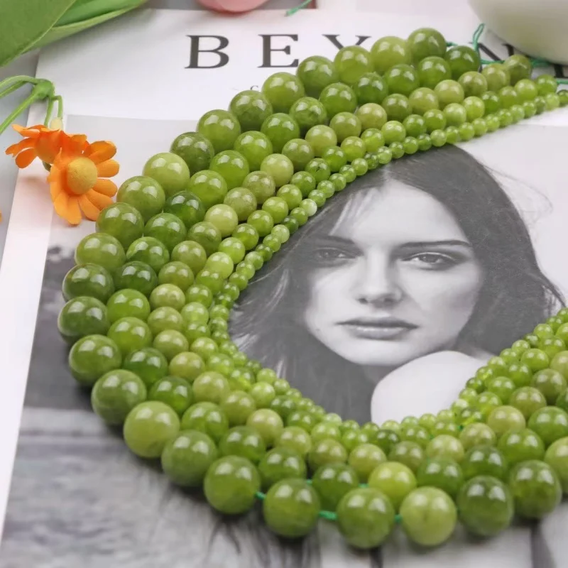 Natural Peridot Chalcedony Lemon Green Jades Stone Beads For Jewelry Making DIY Bracelets Necklace Accessories Supplies 4-12mm