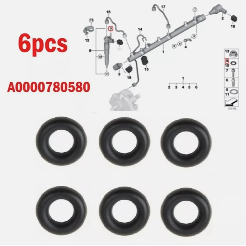 A0000780580 6PCS Rubber Injector Leak-Off Seals For Mercedes-Benz OM642 OM651