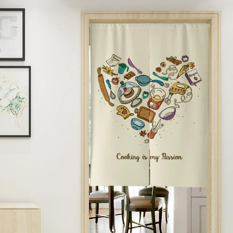 Kitchen Tools Cartoon Door Curtain for Bedroom Dining Room Decoration Restaurant Partition Curtain Entrance Hanging Half-Curtain