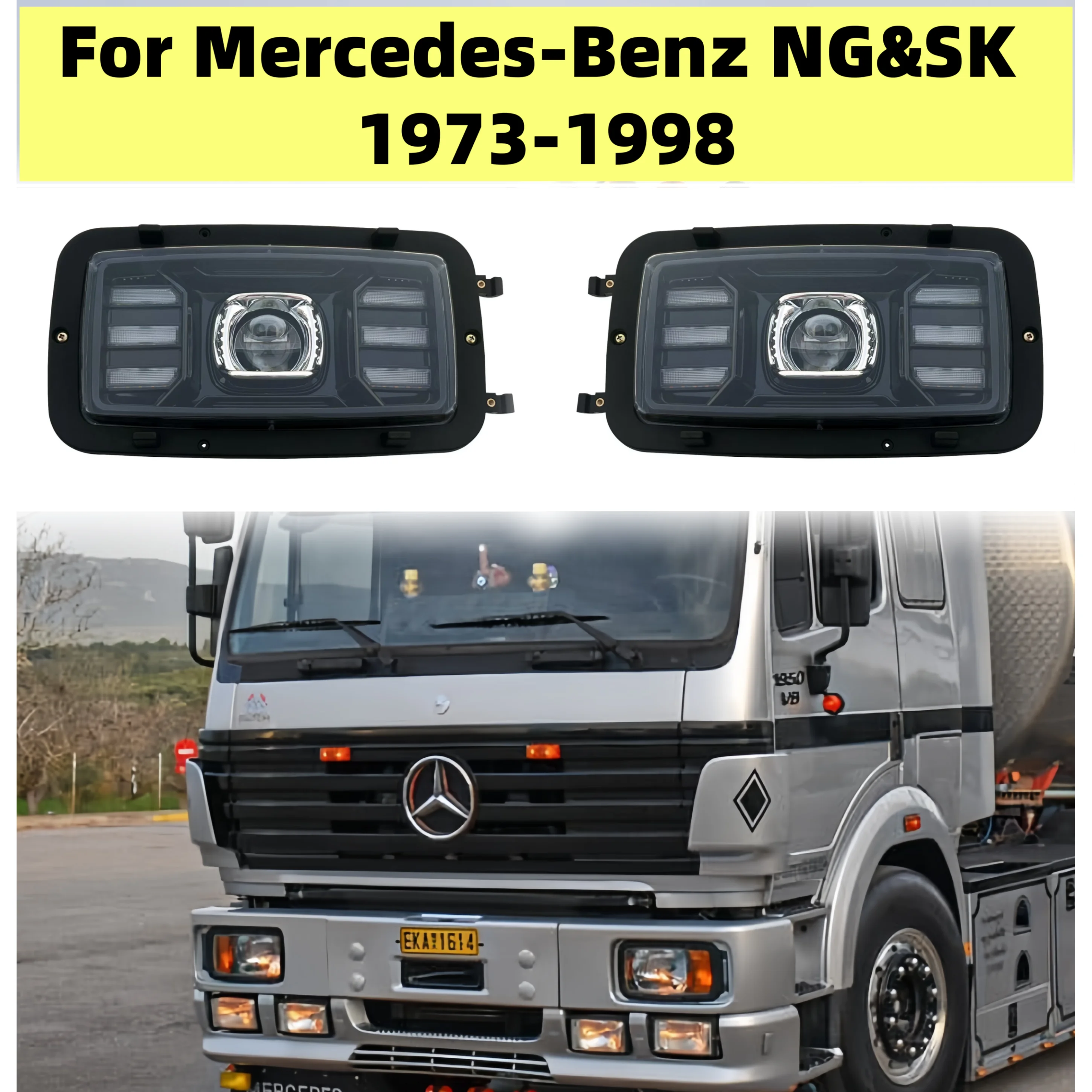 1PAIR 24V LED Headlights Assembly compatible with Mercedes-Benz NG SK NG80 Truck 1973-1998 with Turn signal&DRL