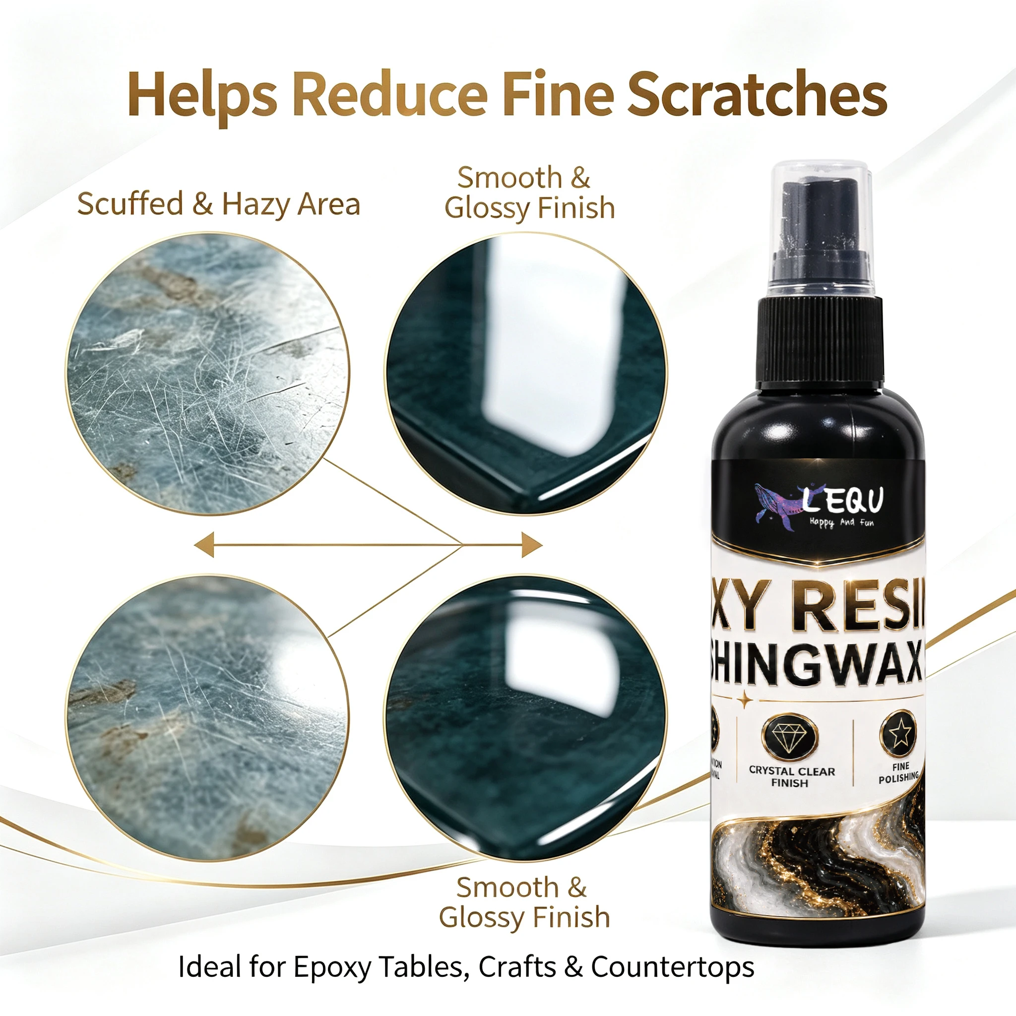 LEQU 100ml Epoxy Resin Polishing Wax Spray, Gloss Enhancer, Reduce Fine Scratches for Resin Table Countertop DIY Crafts