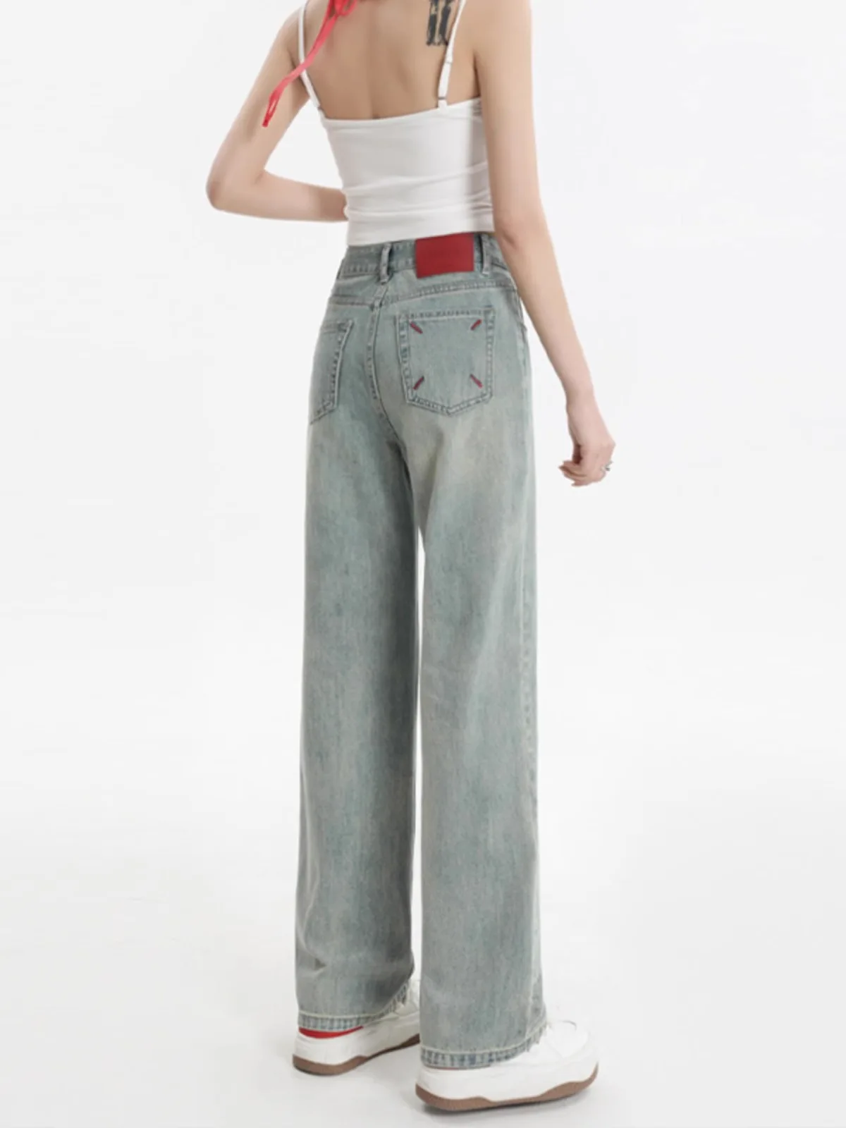 

Light Wash Wide Leg Denim Jeans Women Loose Slimming High Waist Drapey Straight Leg Pants Spring New Style Retro Short Size