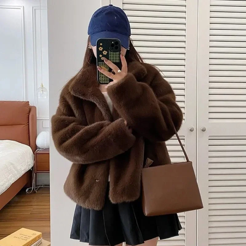Fur Coat Women Warm Furry Long Sleeve Loose Female Outwear Autumn Winter Fashion Street All Match Lady Overcoat