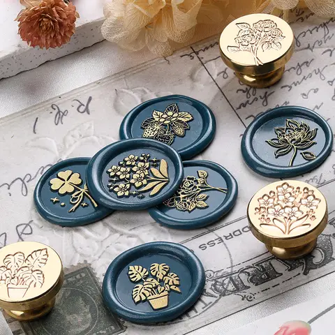 2.5cm 3D Wax Seal Stamp Brass Flowers Lucky Grass Plant Copper Head Cards Envelopes Wedding Invitations Gift Packaging