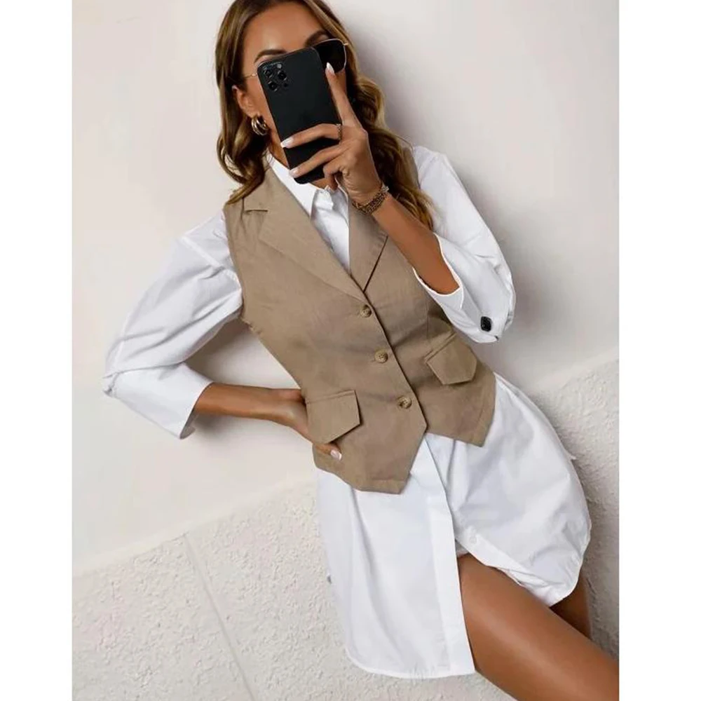 Women\'s Suit Vest Slim Single-Breasted Pointed Lapel Sleeveless Jacket Casual Fashion Business Formal Office Vest Comfortable