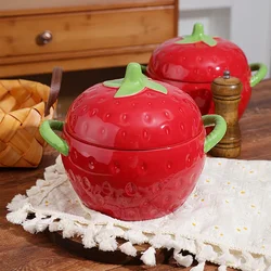 Strawberry Ceramic Cooking Pots, Large Capacity High Temperature Resistance Milk Pan, Household, Heat Resistant, Large Soup Bowl