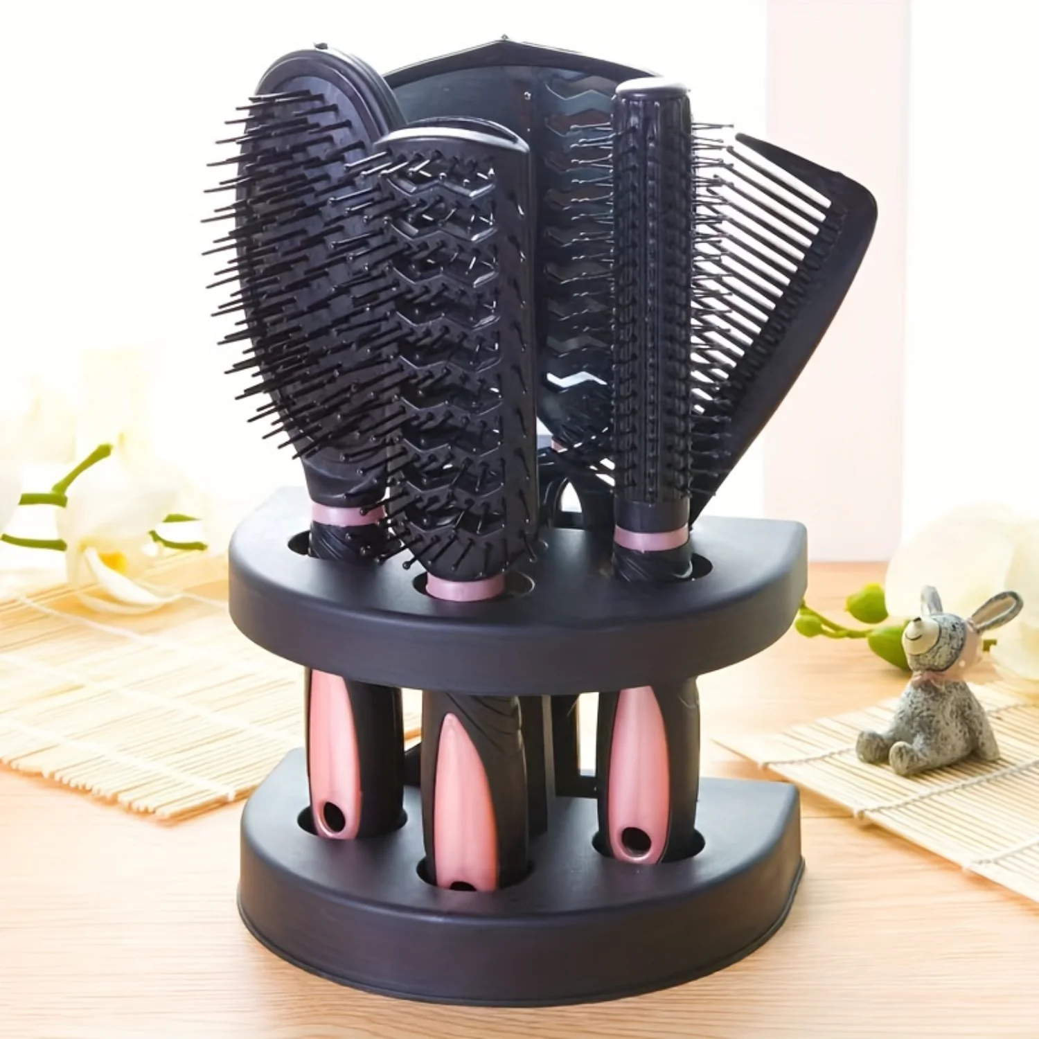 Hairdressing Brush Holder Set, Hair Styling Brush With Mirror, Hairdressing Comb For All Hair Types