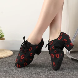 Women Dance Shoes Red lips oxford Latin Jazz Training Shoes Adults Modern Ballroom Dancing Shoes Boys Tango Dance Sneakers Men