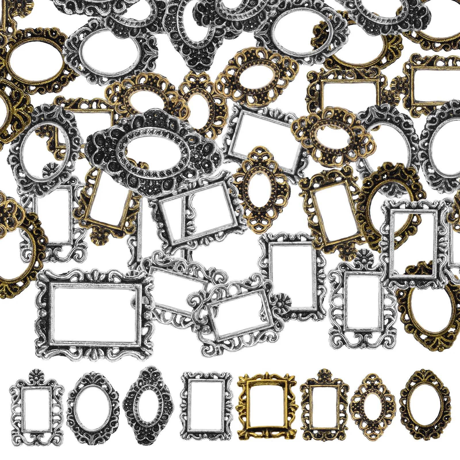 

40 шт. миниатюрных металлических фоторамок в стиле ретро, барокко, винтаж, для декора ногтей, аксессуары для маникюра, рамки для пейзажных фотографий