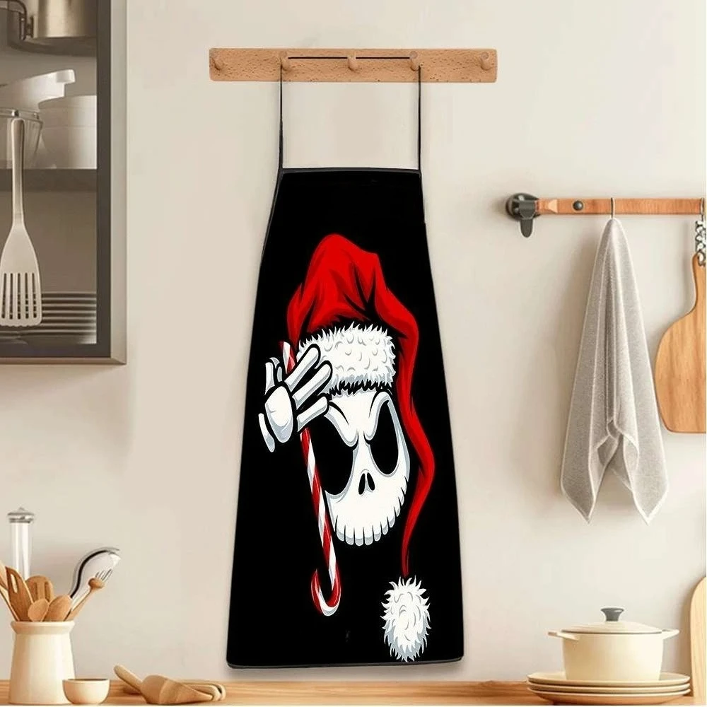 Skull Santa Claus Candy Crutch Fun Printed Apron 1 Piece Durable Easy To Clean Cooking Gardening Festival Universal Apron