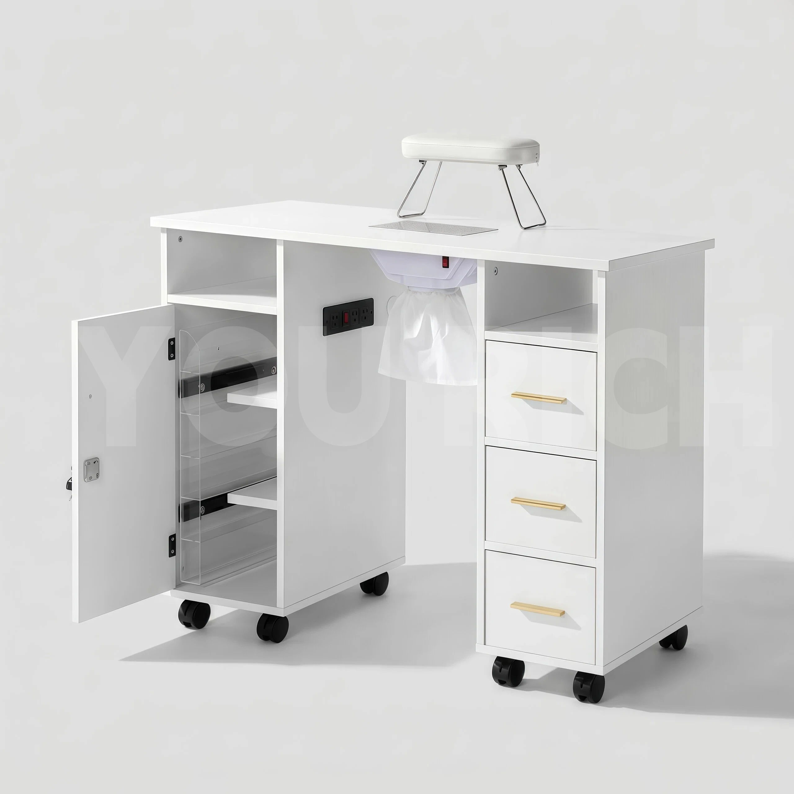 Manicure Table With Dust Collector Drawer Cabinet Lockable Storage Nail Salon Workstation Nail Technician Desk With Hand Rest