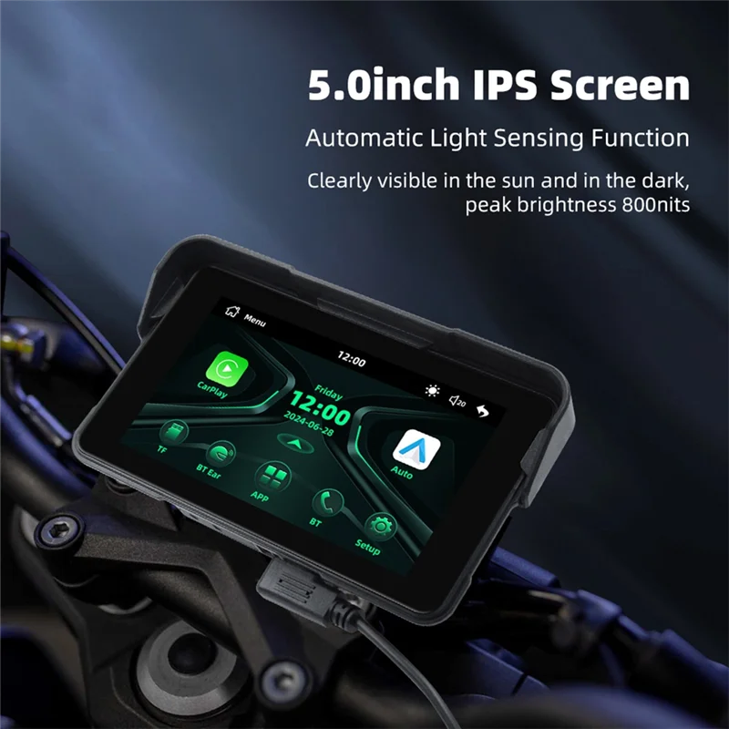 Digital Dashboard Navigation Display Screen For Motorcycles 5 Inch Wireless Android Auto Carplay Portable Motorcycles Moto