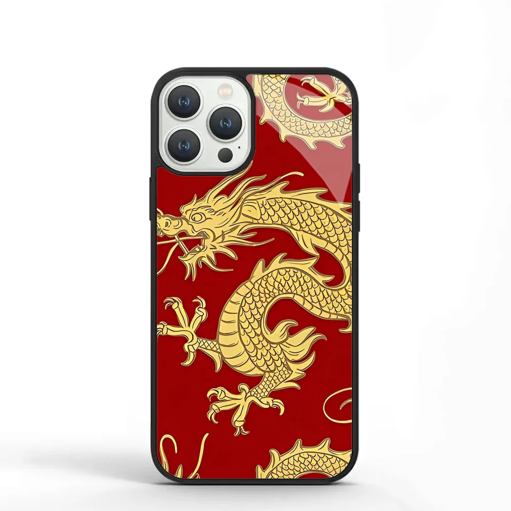 Golden Dragons Soar Pattern Phone Case For IPhone 11 12 13 14 15 Plus Pro Max Mirror Acrylic PC TPU Cover