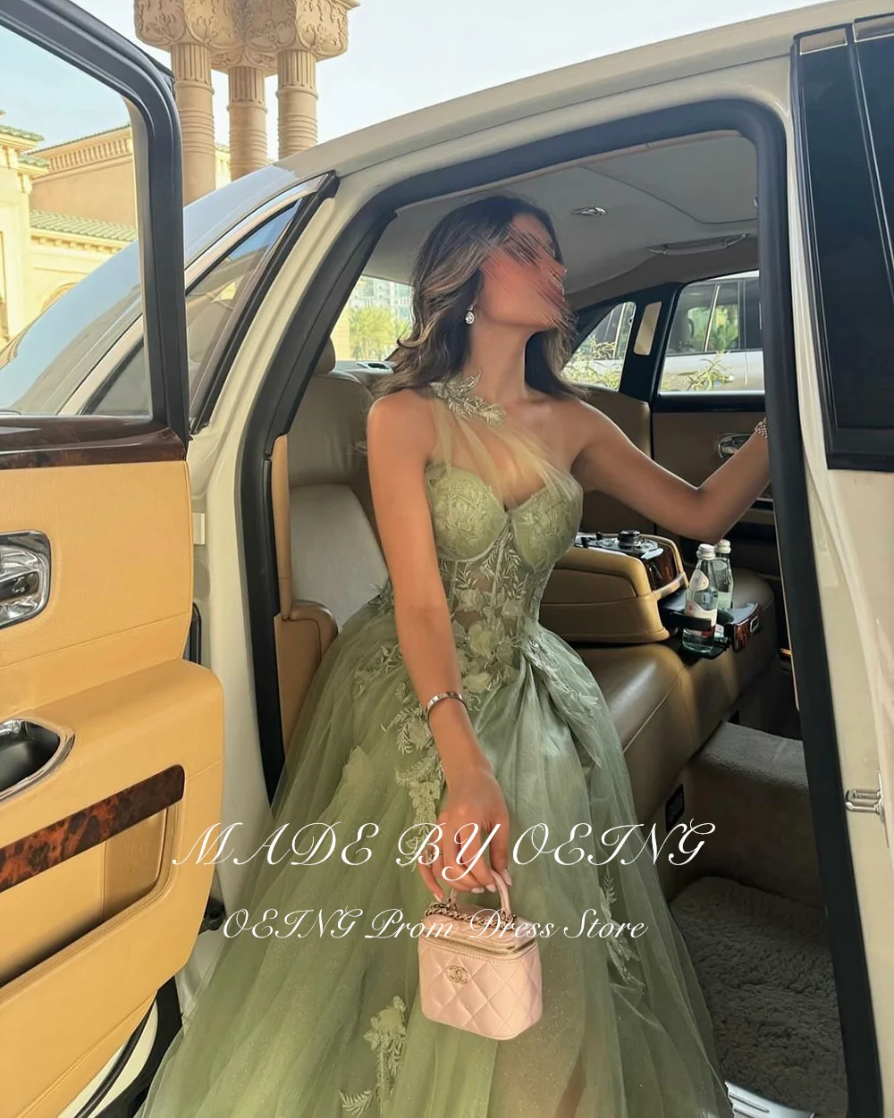 OEING Green One-Shoulder A-line Prom Dress Sweetheart Lace Embroidery Vestidos De Fiesta Sexy Side Split Tulle فساتين سهرة