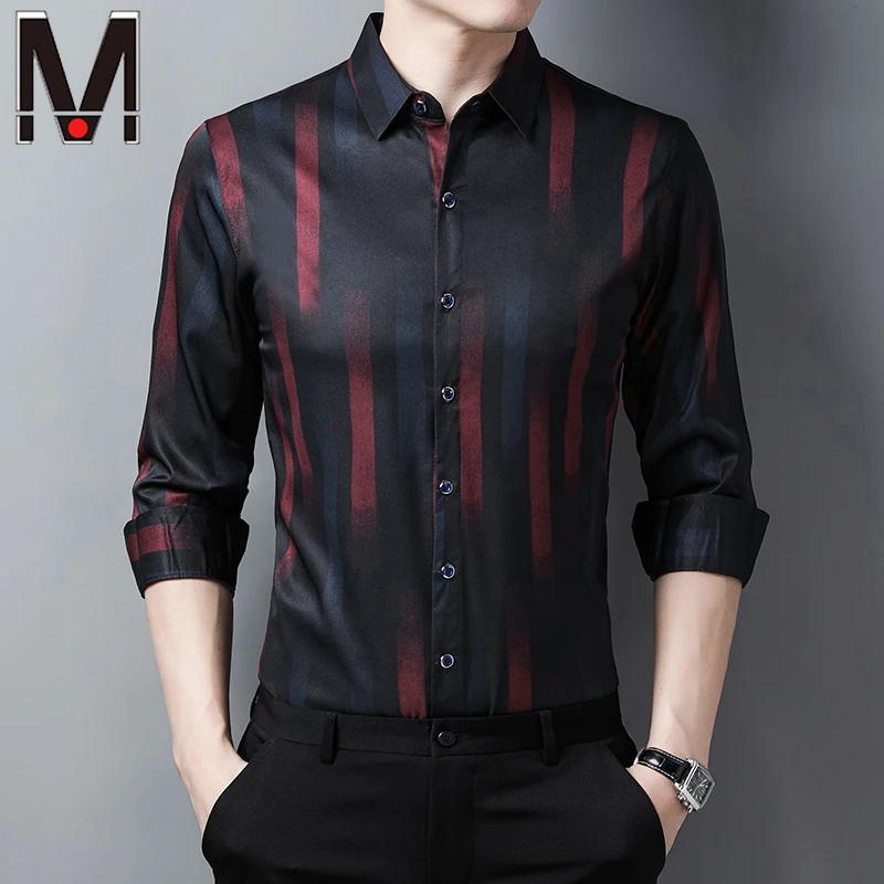 

New Men's Casual Printed Long Sleeved Lapel Shirt for Spring and Autumn Fashion Comfortable Wrinkle Free Top Without Ironing