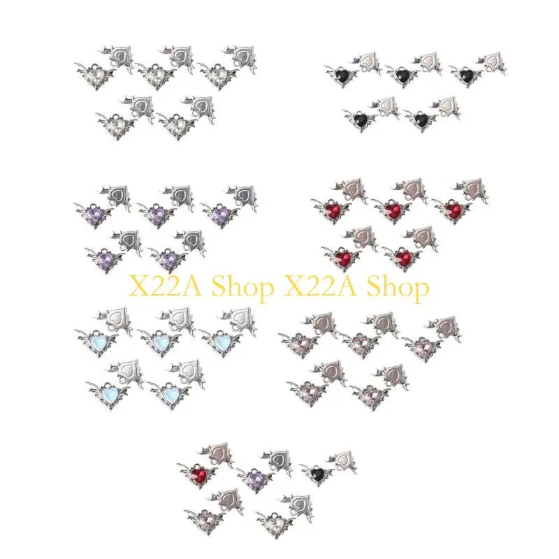 

Unique 10pcs Necklace Bracelet Charm Accessories Bat Wing Heart Shaped Pendants for Jewelry Making Stylish Jewellery Component