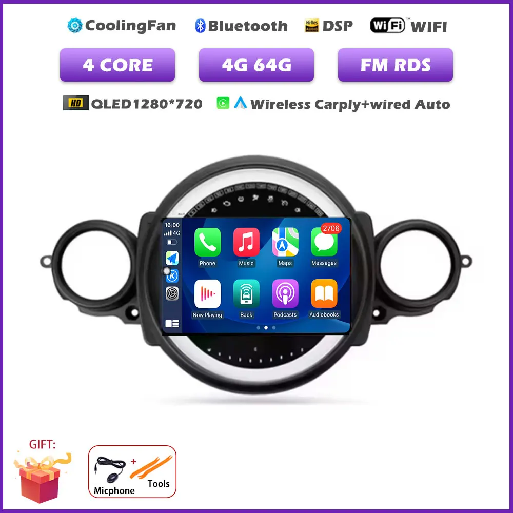 Auto radio voor BMW Mini Cooper R56 R60 R51 2006-2014 Android 16 Auto Carplay Multimedia Draadloze Navigatie Intelligente BT
