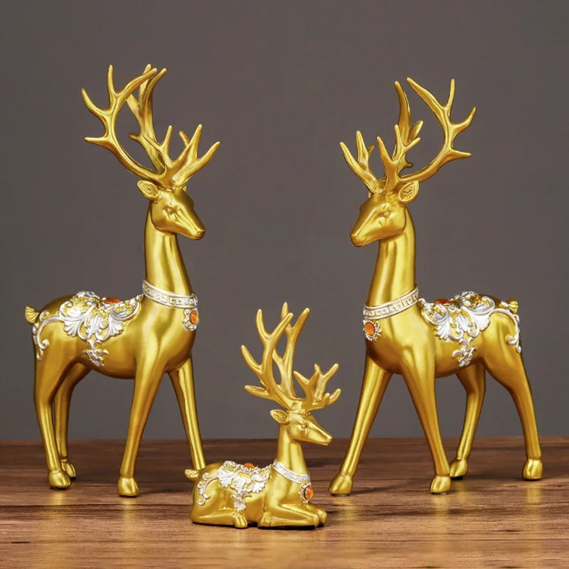 

Elk Deer Statue Resin Reindeer Figurines Sculpture Living Room Home Decoration Modern Nordic Desktop Ornaments