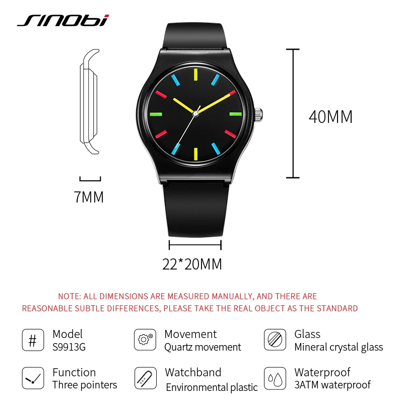 SINOBI Colorful Men\'s Watches Fashion Sports Quartz Wristwatches Rubber Strap Best Gifts Clock Top Luxury Relogio Masculino