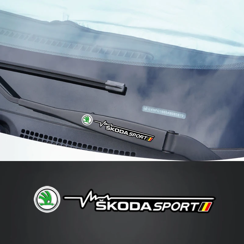 2Pcs Car Emblem Window Wiper Sticker Auto Decor Decal Accessories For Skoda Fabia Superb A4 Vrs A6 A5 Mk3 Kamiq Rapid Yeti Scala