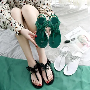 Handmade Flower Plastic Fashion Sandals for Women Summer T-shaped Buckle Anti Slip Holiday Beach Slippers, Flip Flops