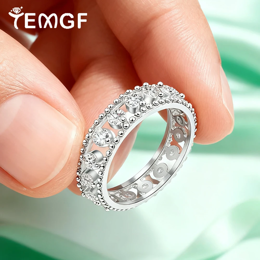 

TEMGF Certified 2.5mm Moissanite Ring for Women S925 Silver Hollowed Ring Shiny Jewelry Gift Commuting Party Fashion Items