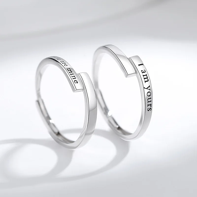 Romantic 100% Pure 925 Sterling Silver Couple Rings For Women Men Wedding Fine Jewelry Couple Rings For Lover Valentine's  Gift