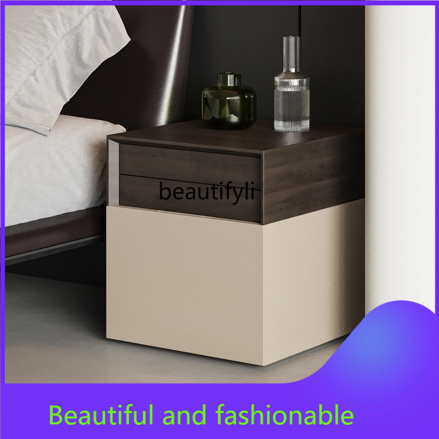 

Italian Bedside Table Art Paint Simple Gray Modern Color Matching Bedroom Storage Cabinet