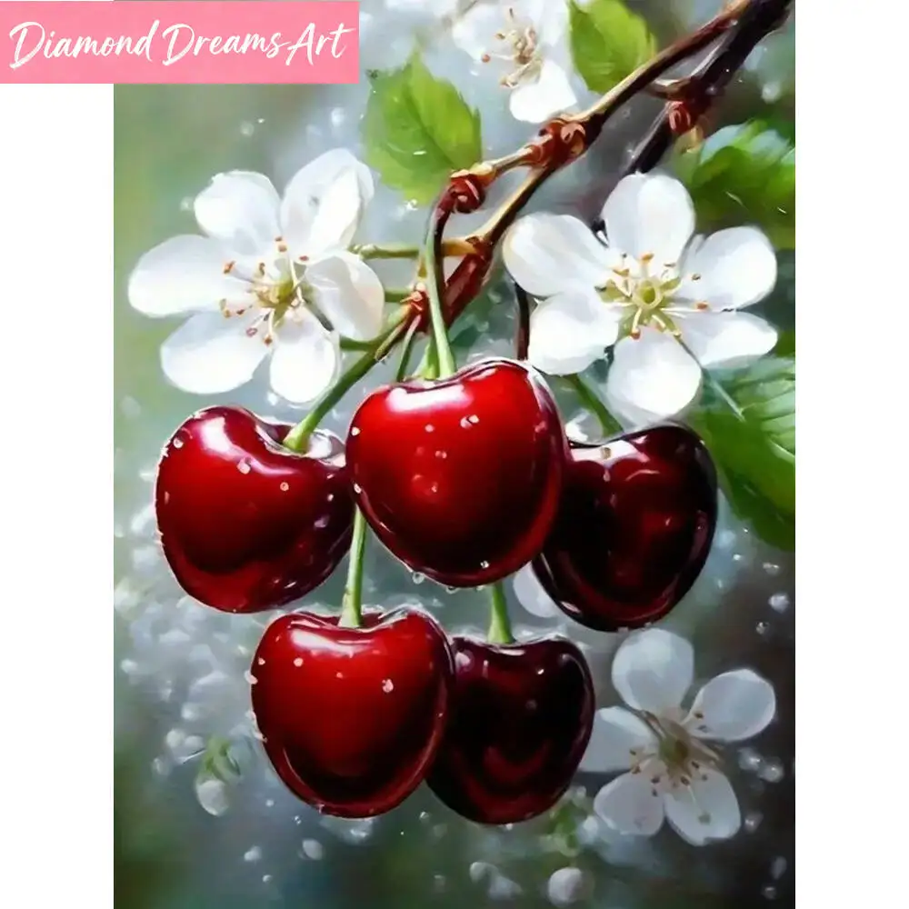 Diamant-Mosaik Kirschfrucht-Bild Strass-Diamantmalerei Blumen DIY Kreuzstich Handarbeit Hobby, Rahmenlos