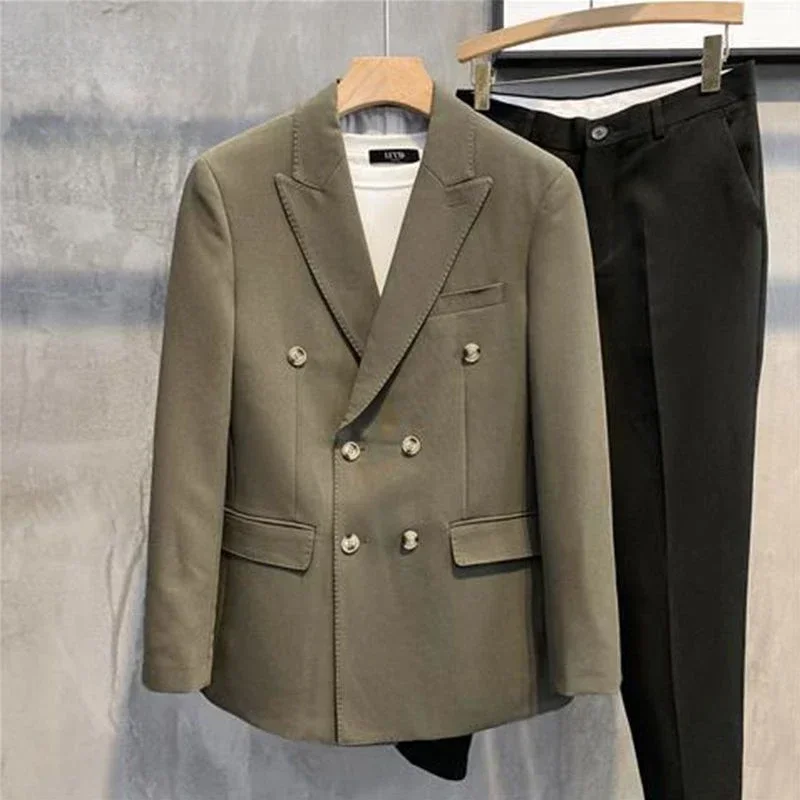 Jacket for Men Dress Jackets Coats Double Breasted Black Business Man Suits and Blazers Simple New in Korean Style Clothes 2024