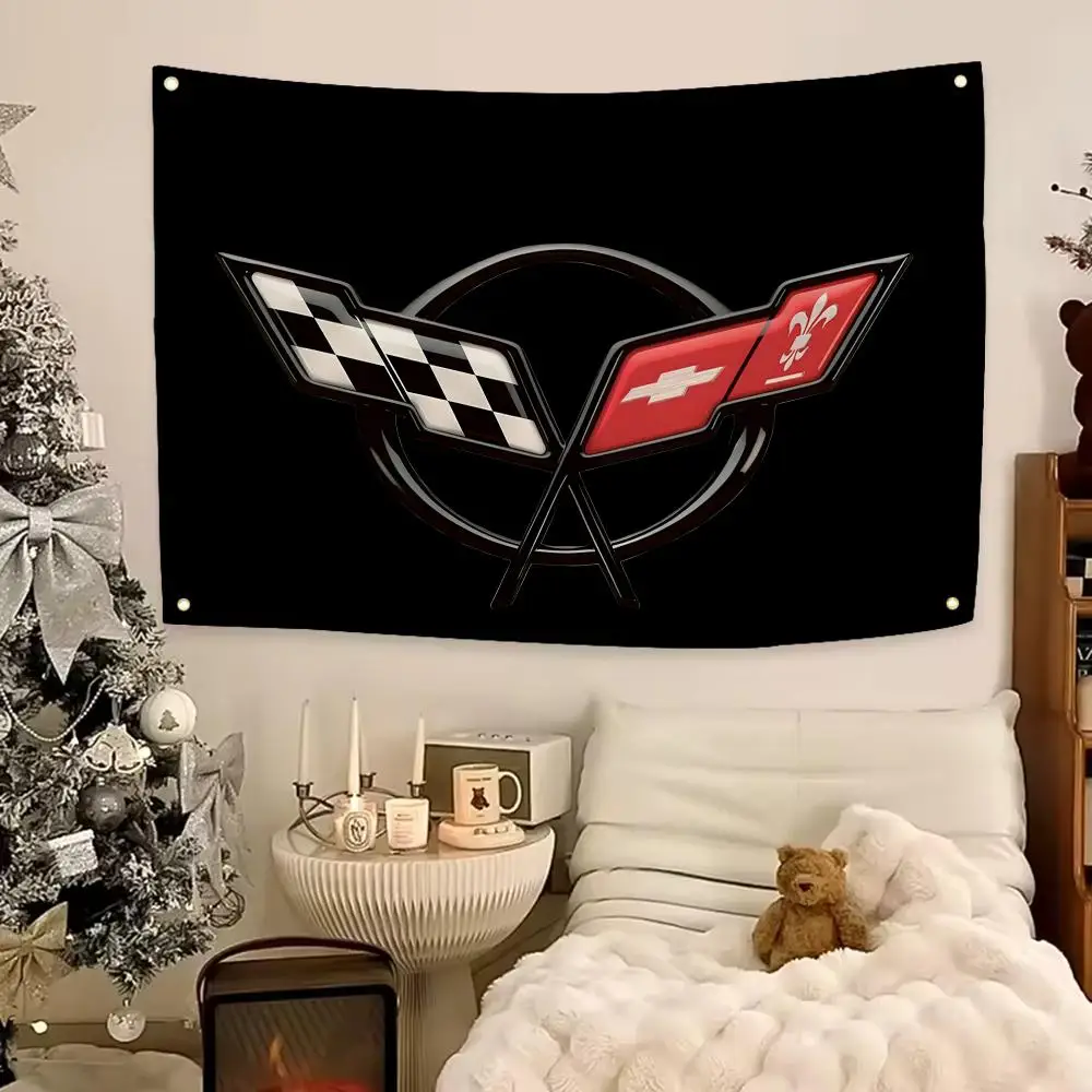 Iconic Car Corvette Flags Aesthetic Wall Hanging Flag Banner Bedroom Living Room Home Decor Large HD