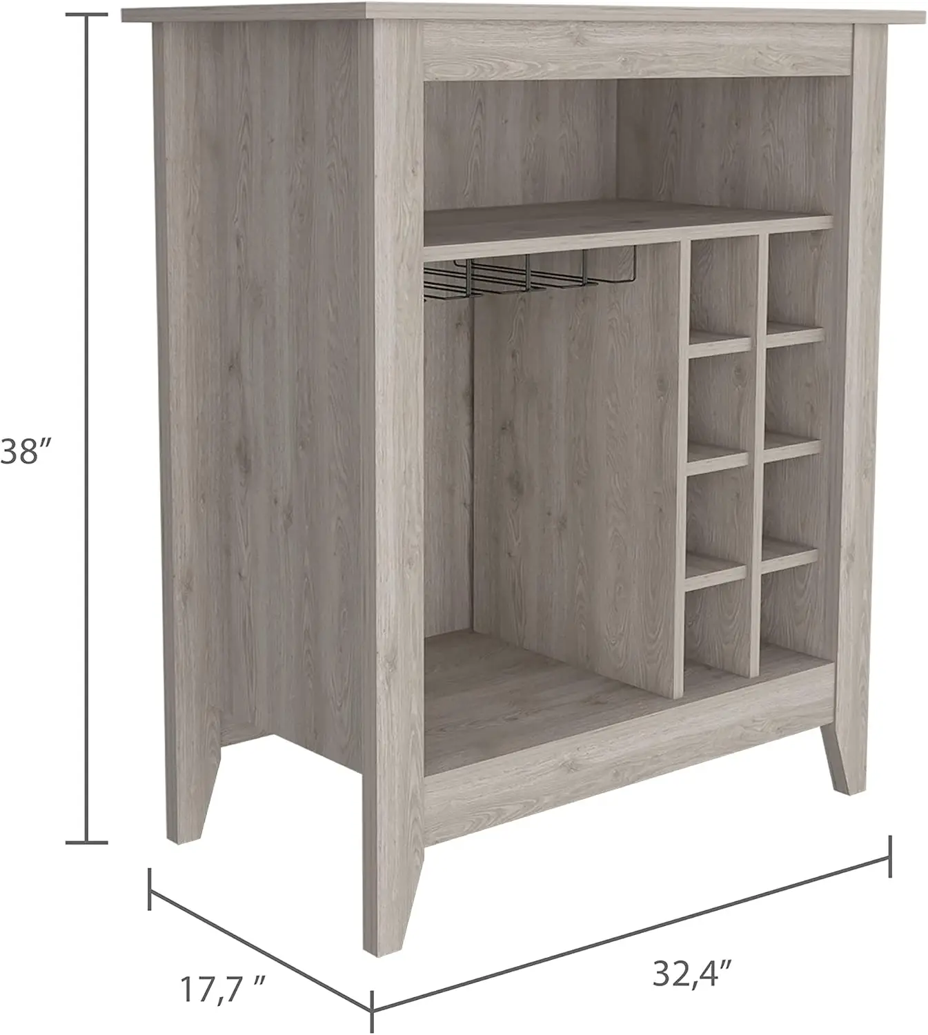 Essential Bar Cabinet, 6 Wine Racks, Open Shelf, & Drawer - Light Gray