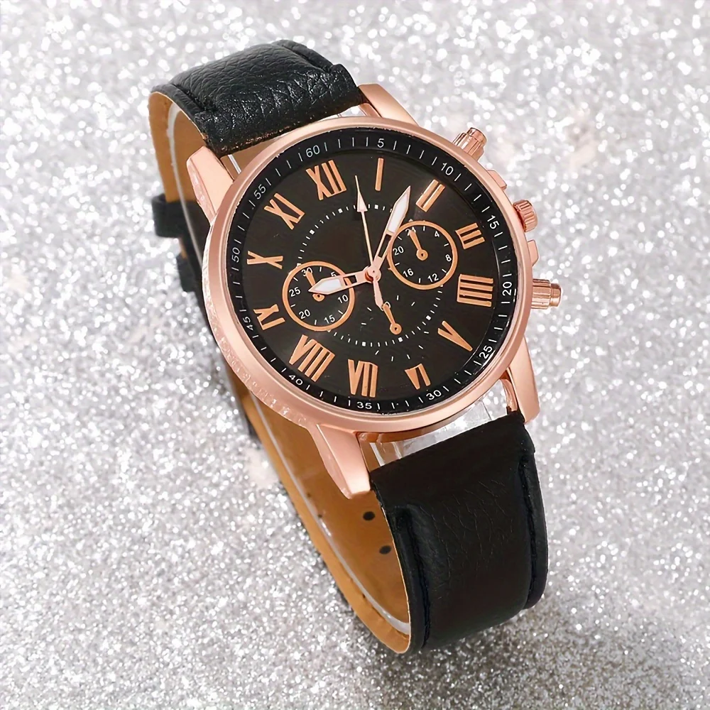 7pcs Stylish Minimalist Men's Quartz Watches Set, Fashion Casual PU Leather Straps, Round Alloy Case, Unique Niche Design