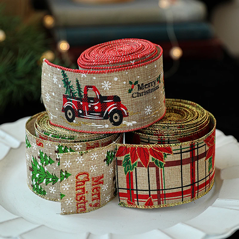 2Meters/Roll Christmas Printed DIY Ribbon Gift Wrapping Christmas Tree Decor Ribbon For DIY Wreath Bows Crafts