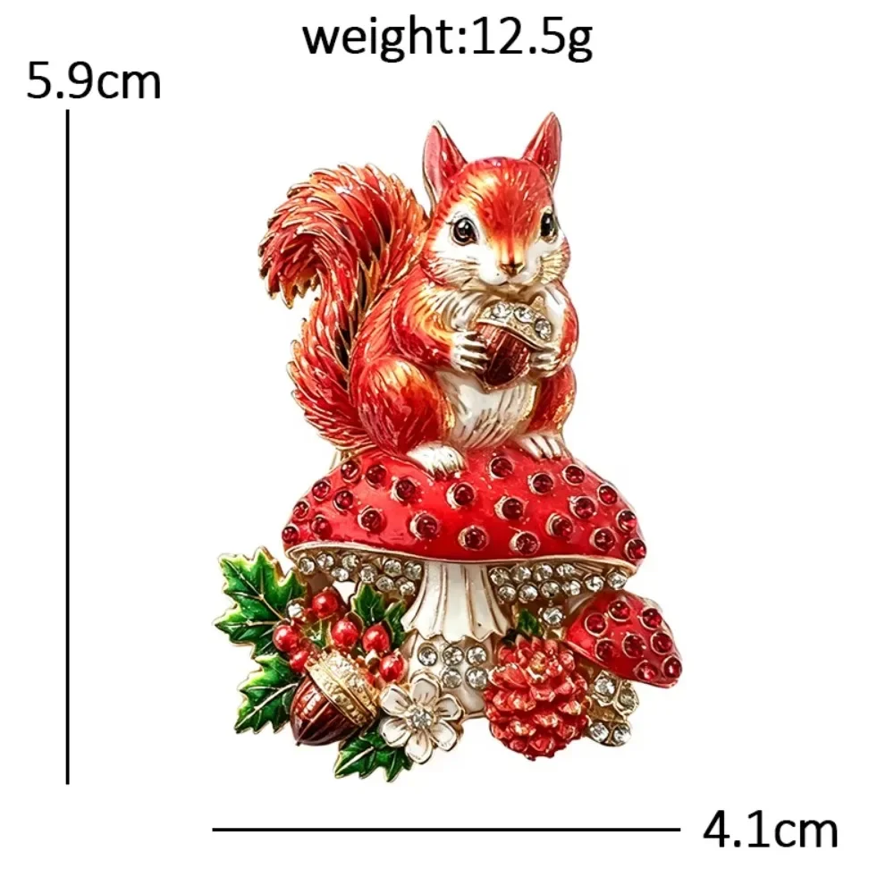 Squirrel Mushroom Enamel Brooch, Rhinestone Cute Animal Pin, Forest Acorn Lapel Pin Jewelry Gift for Women Clothing Decoration view 6