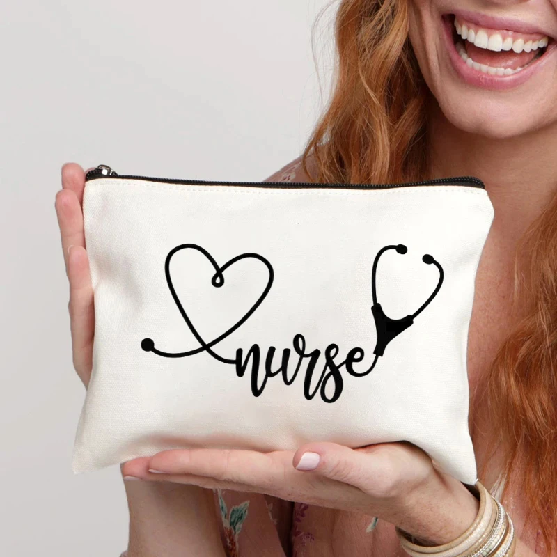 

Heart Flower Letter Nurse LIFE Pattern Canvas Cosmetic Bag Organizer Medical Supplies Sundries Storage Pouch Pencil Case Gift