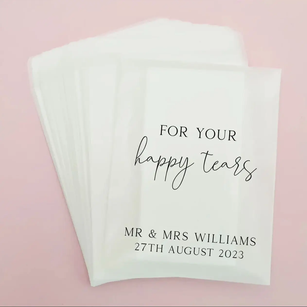 Happy Tears Wedding Tissues Packets 100% Biodegradable Glassine - Empty Wedding Tissue Bag Personalised Wedding Confetti Favours