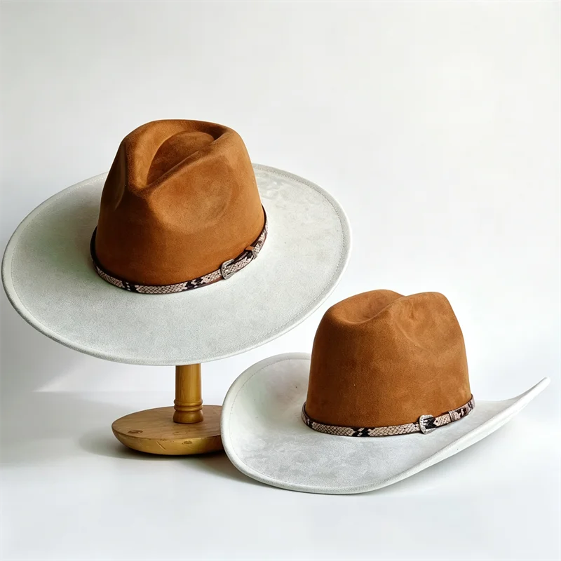 Colorful Suede Hat Two Piece Set For Burned Hat  Women's Felt Hat Wide Brim Hat British Style Retro Men's Gorras Hombre