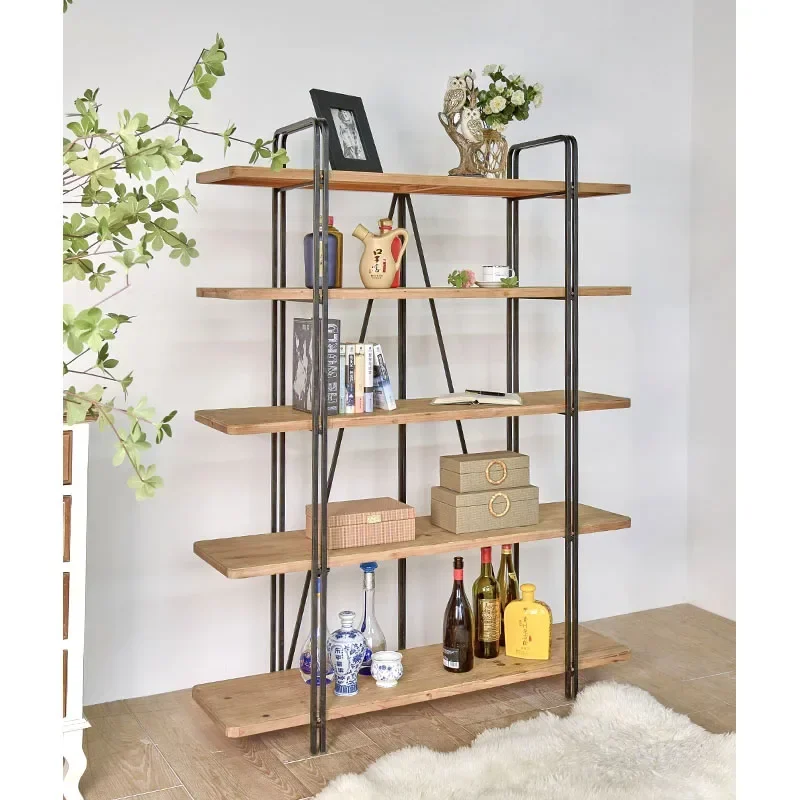 INNOVA Vintage industrial style 5 tier foldable metal frame wooden rack storage display floor shelves