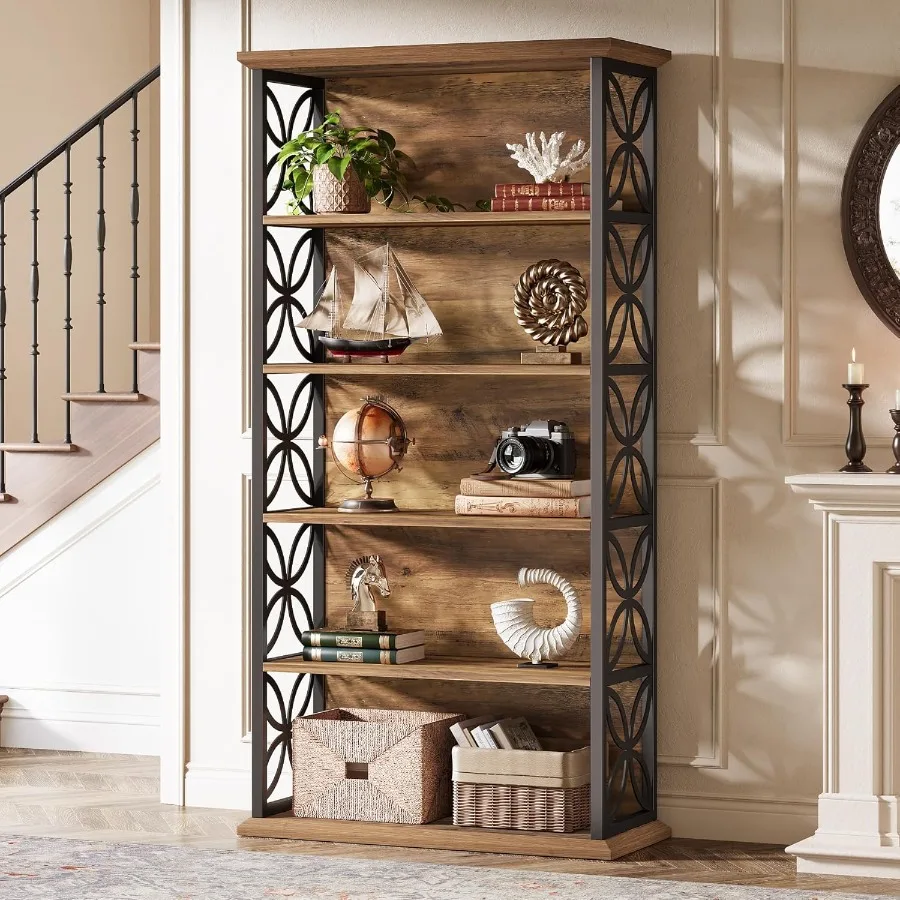 رف كتب بطول 6 طبقات 71 خزانة كتب صناعية بإطار معدني أرفف تخزين مفتوحة قائمة بذاتها للمنزل والمكتب وغرفة المعيشة #5