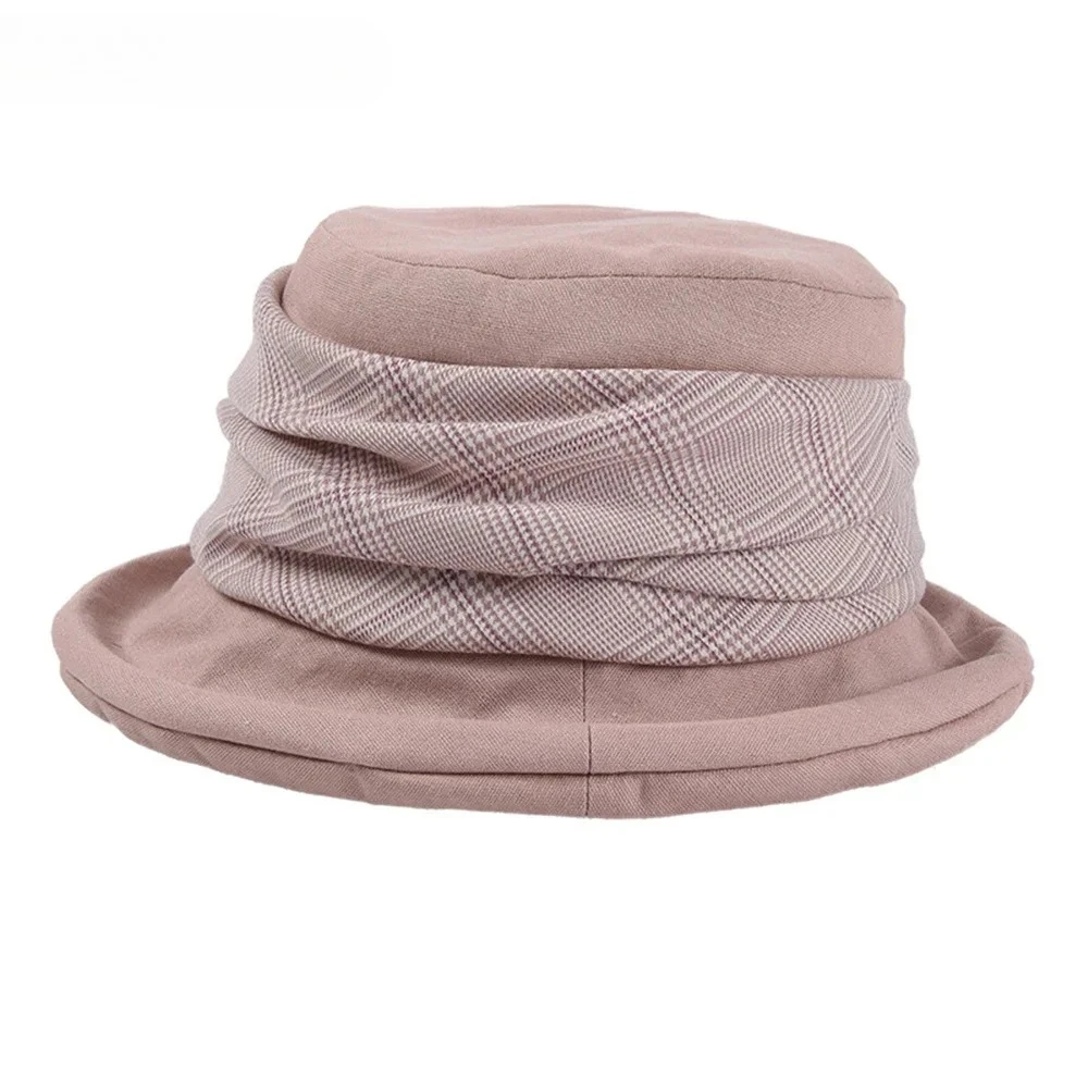 

New Design Pink Plaid Floppy Hat Vintage Women Bucket Hat Cotton High Quality Ladies Fisherman Hat Fashion Summer Hats for Women