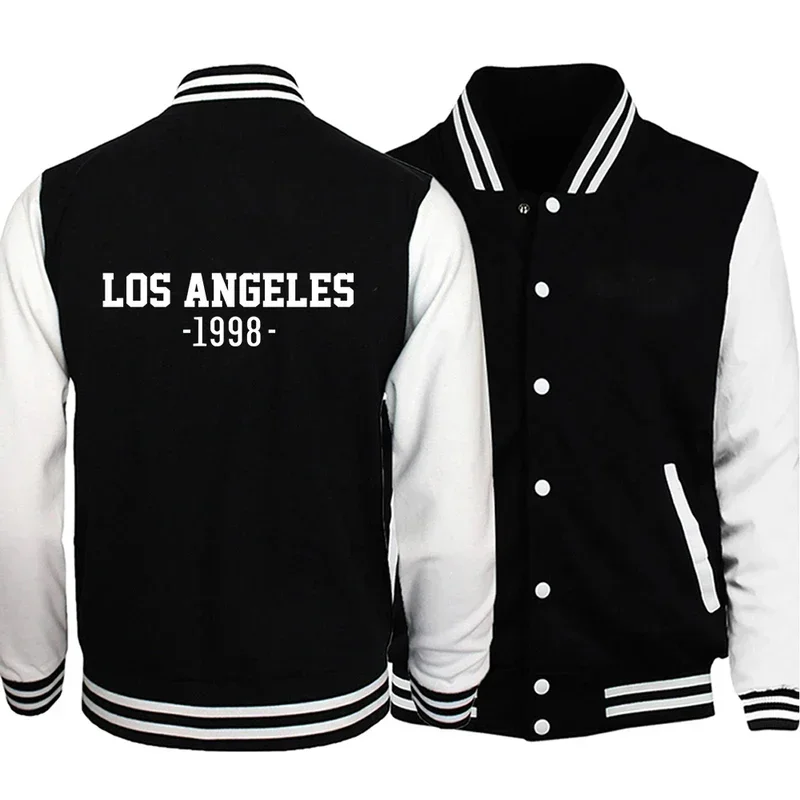 Los Angeles 1998 Letter Prints Jacket Autumn Trend Men'S Baseball Suit O-Neck Fleece Coats Comfortable Pocket Warm Neutral Tops